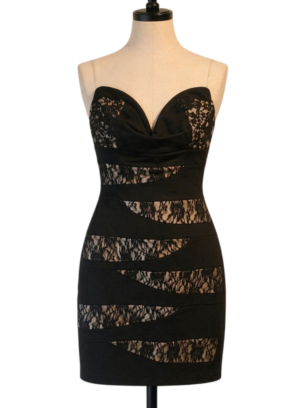 NWT Bongo Black and Gold Mini Dress with Lace Size Small